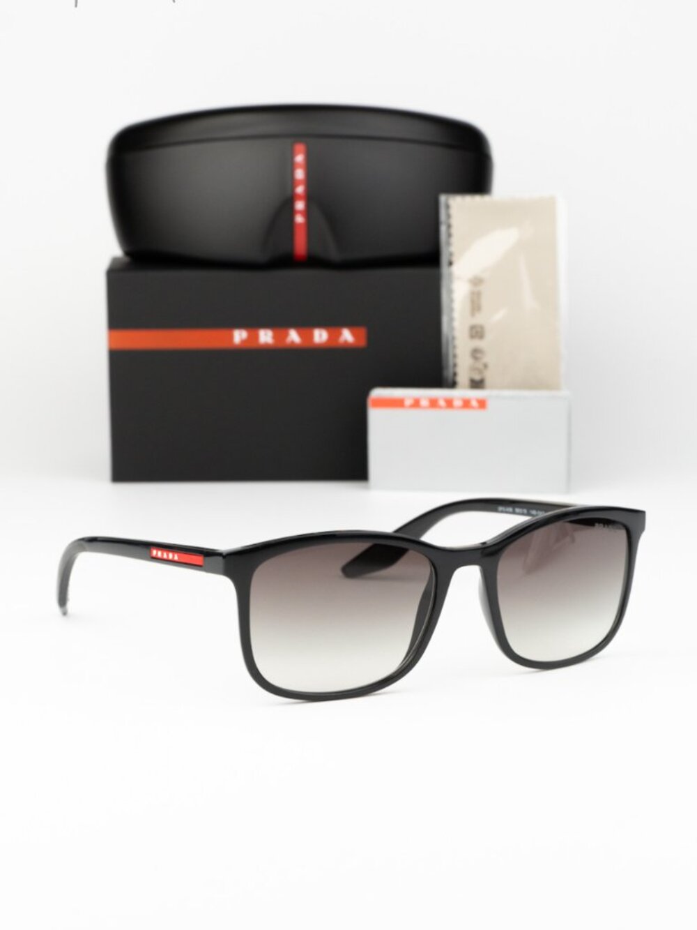 Prada Linea Rossa Women Sunglasses Black Grey Gradient Square PSA08S 1AB0A7 NEW